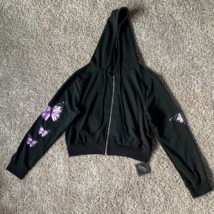 Zaful Butterfly Zip Up Hooded Sweatshirt (NWT)